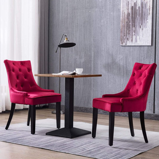 Dining Chairs Set of 2 Velvet Fabric Chairs with Wooden Style Metal Legs for Dining Room,Living Room,Kitchen,Red(And many