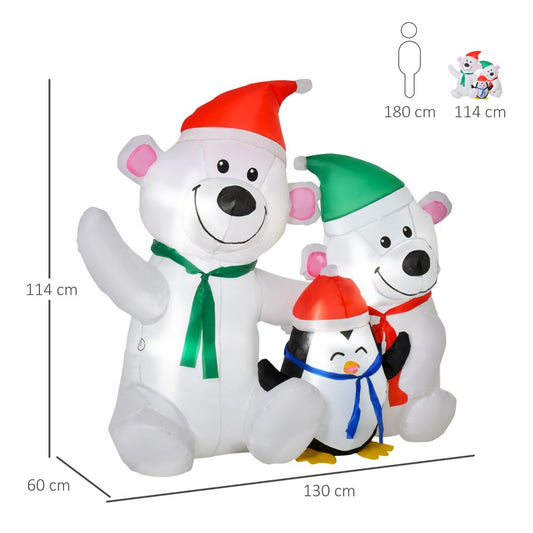 1.1m Christmas Inflatable Decoration with Two Bears and Penguin Light Up Outdoor Blow Up Decorations Xmas Decor for Holiday Party Garden