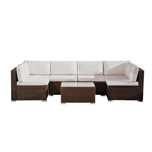 7 Pcs Rattan Outdoor Garden Furniture Large Sofa & Table Patio Set